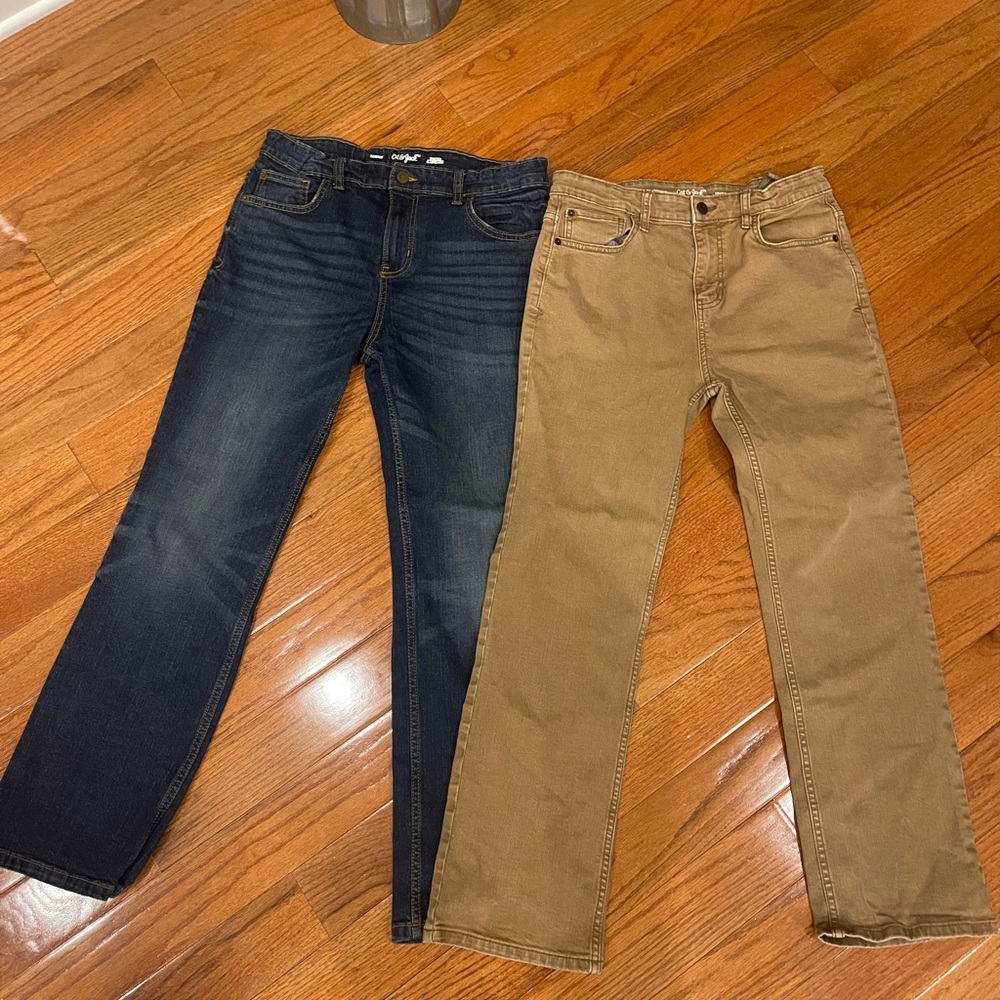 Cat & Jack Boy Blue Denim Jeans and Tan Khaki Jean Pants Size 16 Bundle Lot